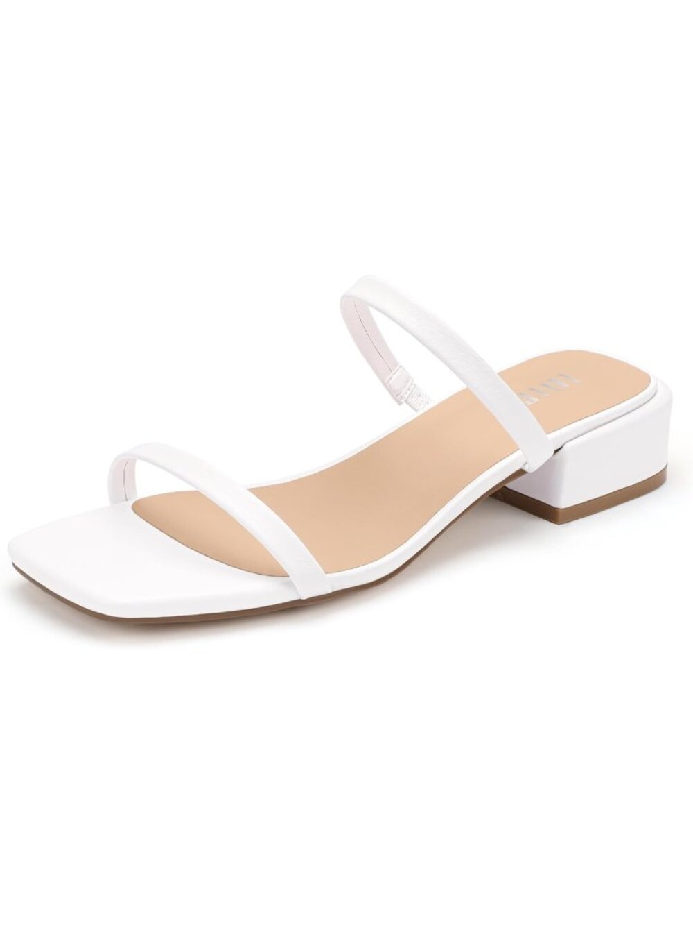Women's White Low Block Chunky Slide Two-Strap Square Open Toe Heeled Sandals